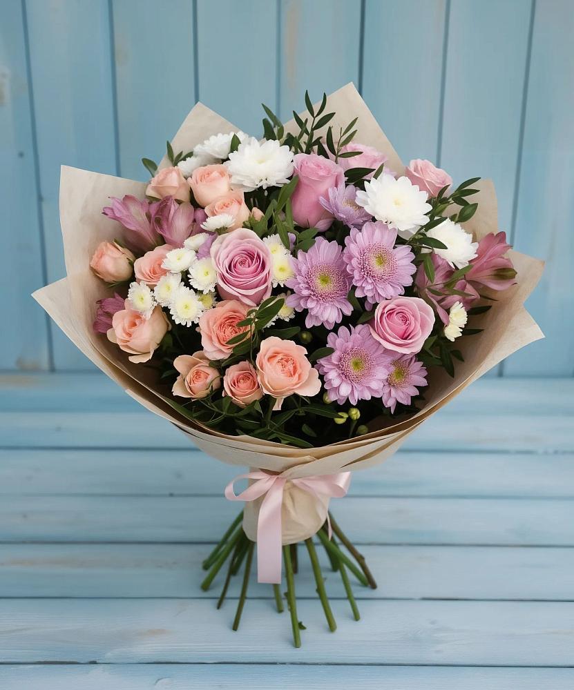 Букет цветов из: Хризантемы, Розы и Альстромерии в Дивеево