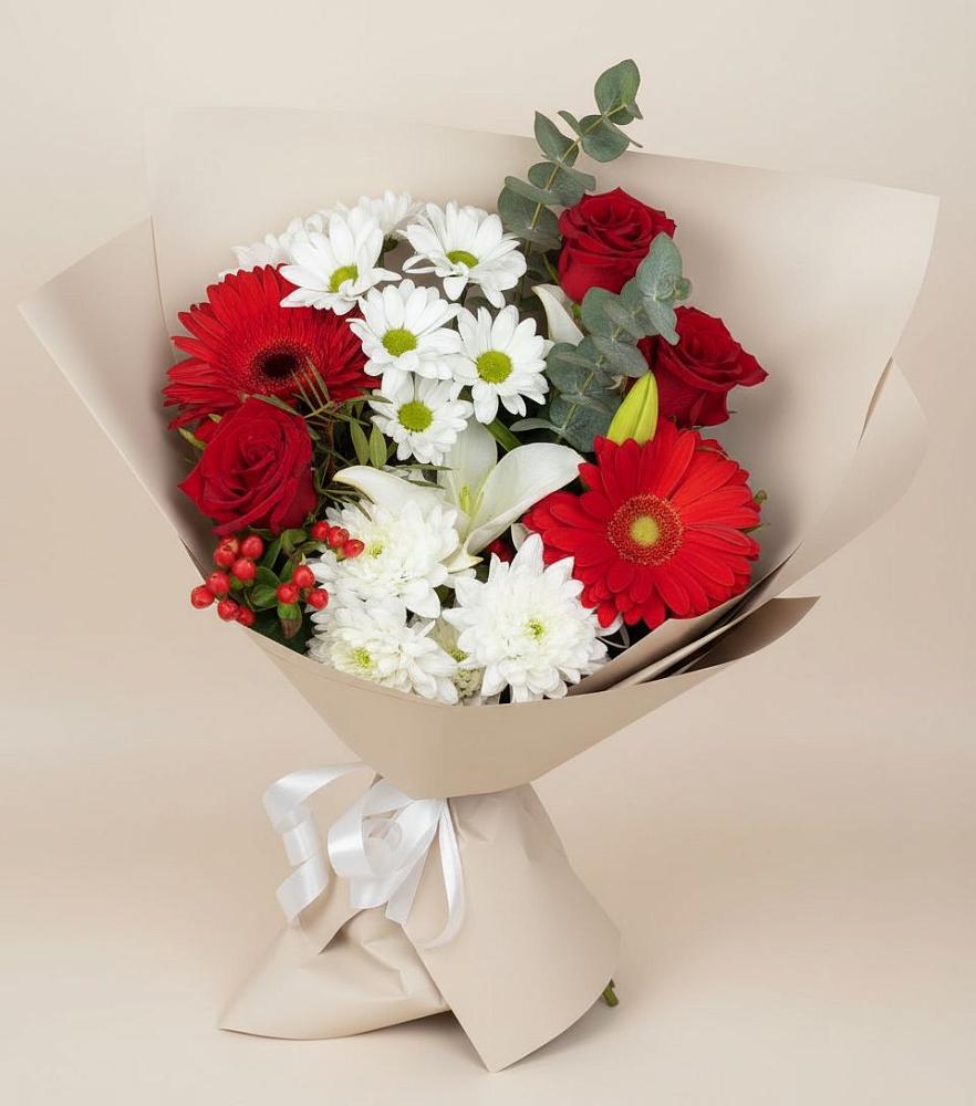 Букет цветов из: Розы, Хризантемы, Герберы и Лилии в Дивеево