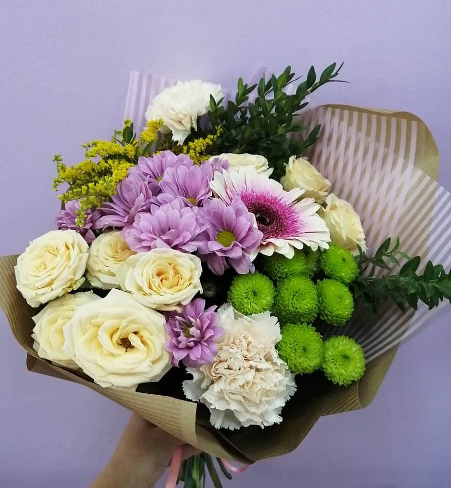 Букет цветов из: Хризантемы, Розы, Гвоздики и Герберы в Дивеево